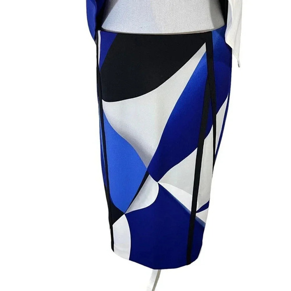 Worthington Skirt and Peplum Top Suit Set Medium Geometric Periwinkle White Blue - Picture 5 of 13